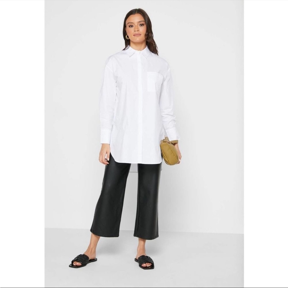 Mango White Poplin Longline Oversized Shirt New